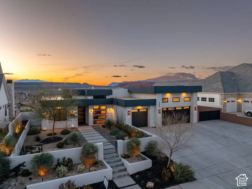 Modern exterior architecture with integrated garage doors