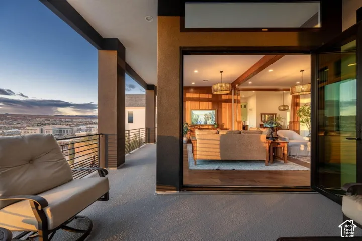 Expansive outdoor balcony with metal railing