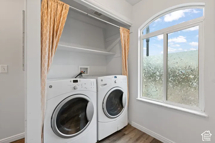 Arched window with privacy film, white interior walls, and wood-finish flooring