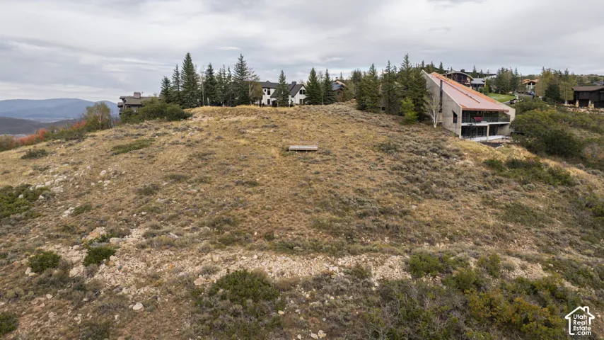 Sloping hillside property featuring natural vegetation and surrounding mountain scenery