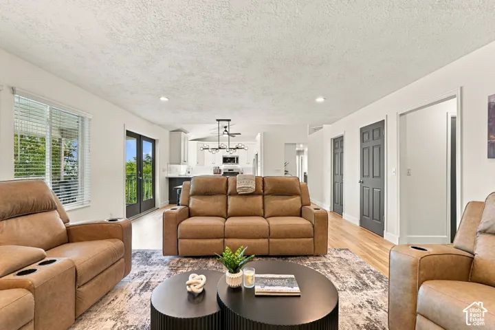 Recessed lighting and wood-finish flooring