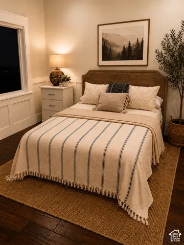 Hardwood-style flooring with a natural fiber area rug
