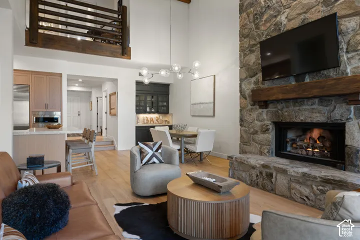 Vaulted ceilings with a wood-railed loft
