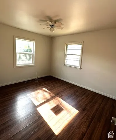 Dark wood-finish flooring with light wall tones