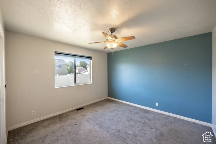 Primary bedroom on main floor with accent wall. Primary has walk-in closet and primary bath.