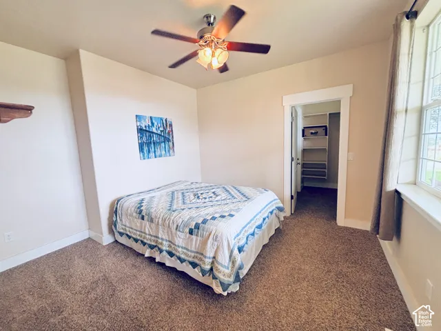 Main floor guest bedroom with large walk-in closet.