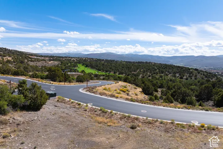 Paved road with a natural, arid landscape and distant mountainous terrain