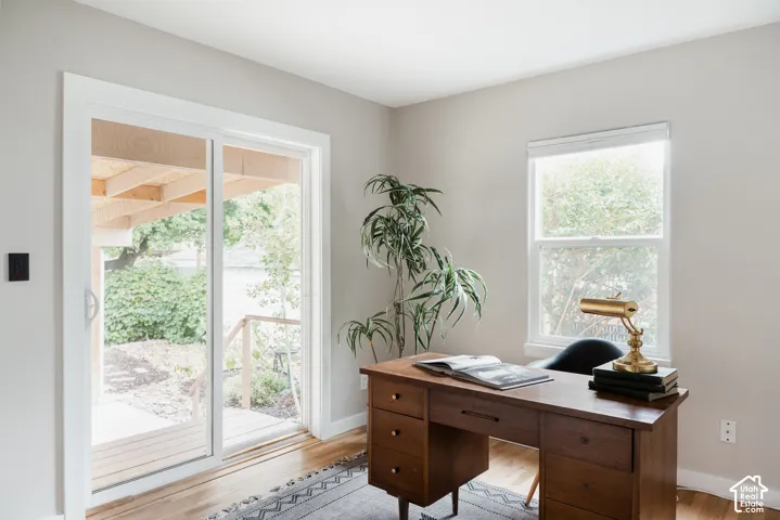 Wood-finish flooring with light-toned walls