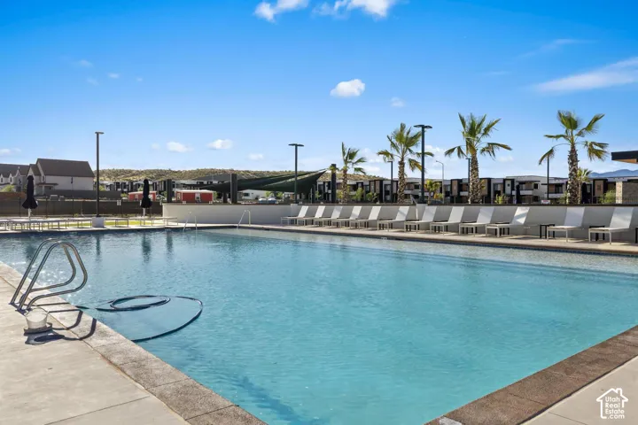 Expansive swimming pool with concrete decking