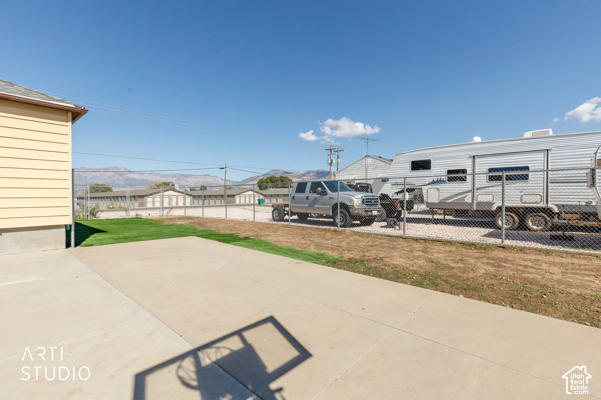 Concrete pad and a grass area