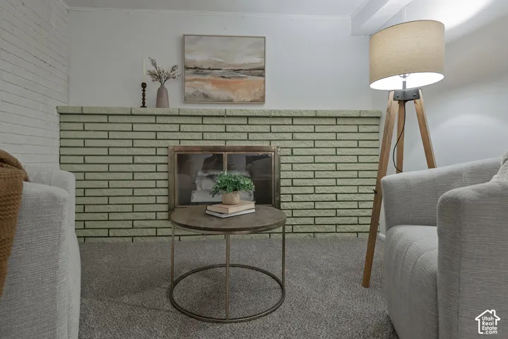 Fireplace with light-toned brick