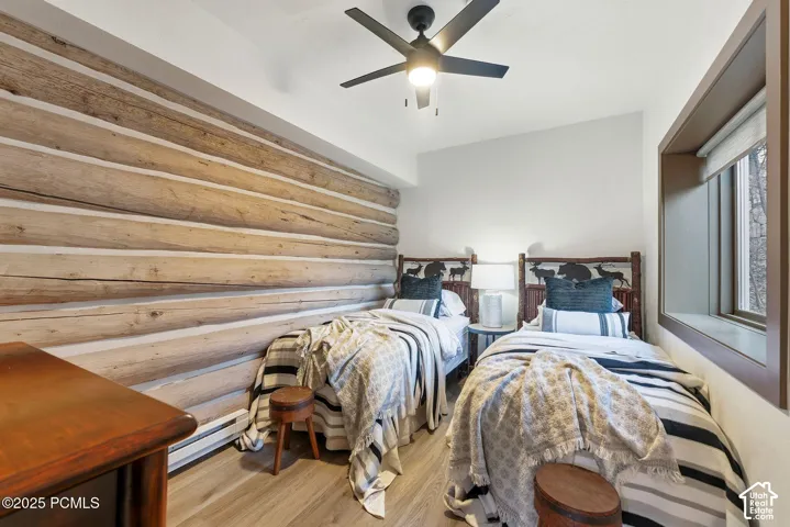 Accent wall featuring horizontal log paneling