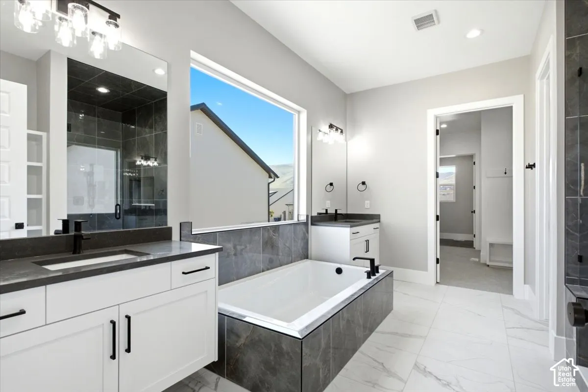 Dual vanities with matte black hardware