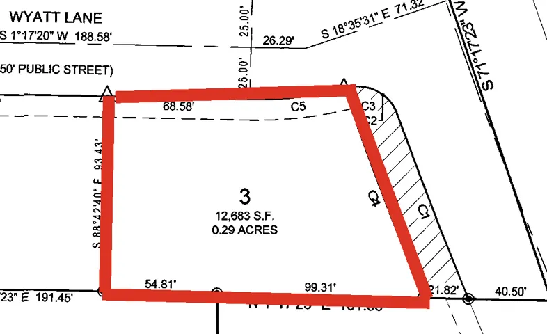 Survey Plat. Outlining the dimensions, area, and boundary lines of the property