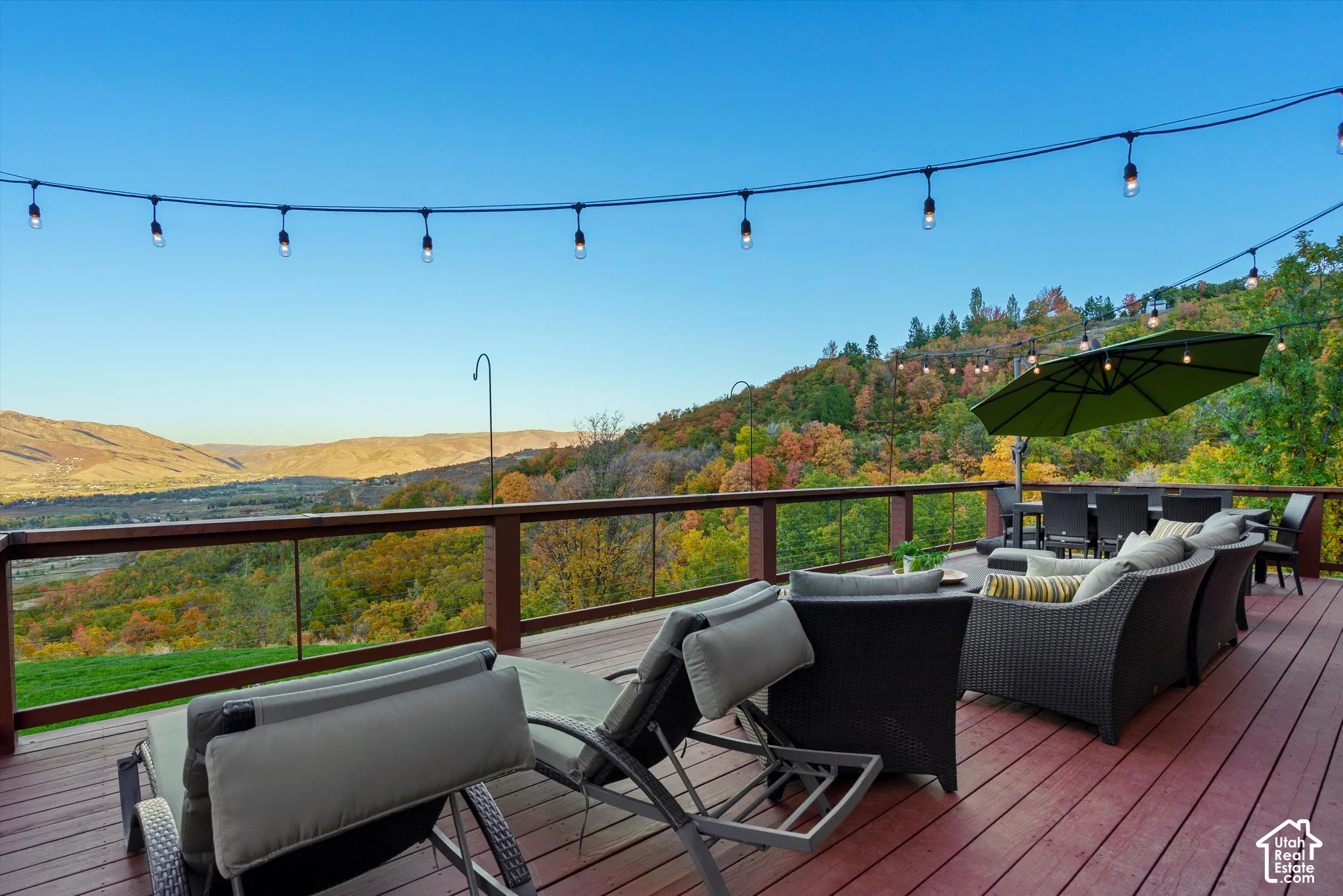 Expansive outdoor deck with wood-finish flooring