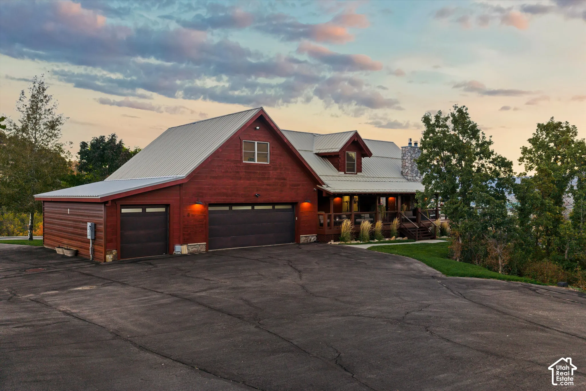 Wood-sided exterior with a metal roof
