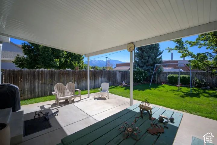 Expansive covered patio with concrete flooring