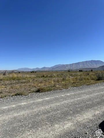 Gravel road with a natural landscape and distant mountain range