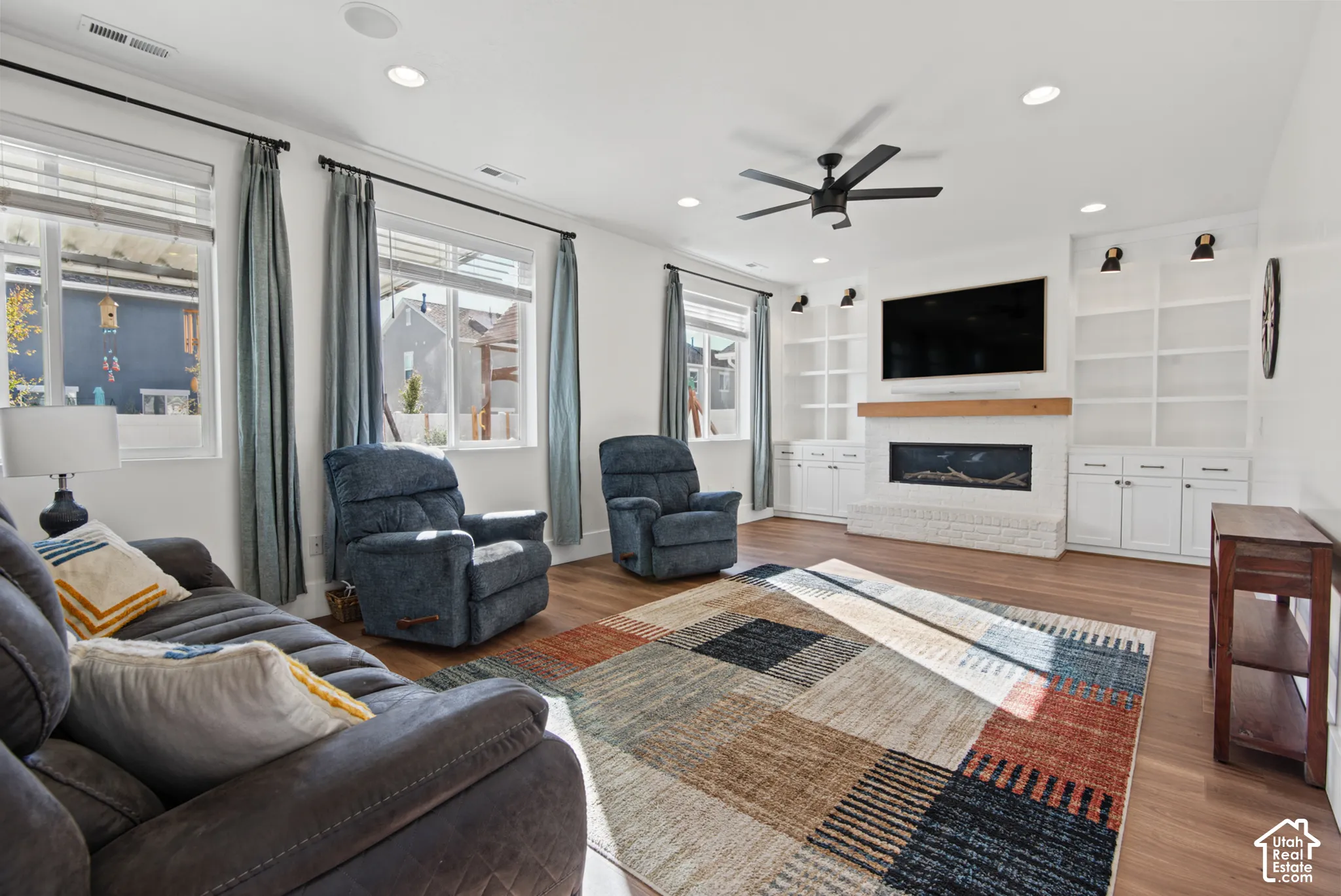 Built in cabinets and fireplace