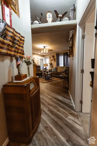 Wood-finish flooring throughout the hallway