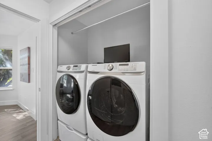 Dedicated laundry closet with a hanging rod