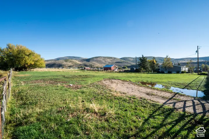 Expansive green landscape with distant rolling hills and scattered residences