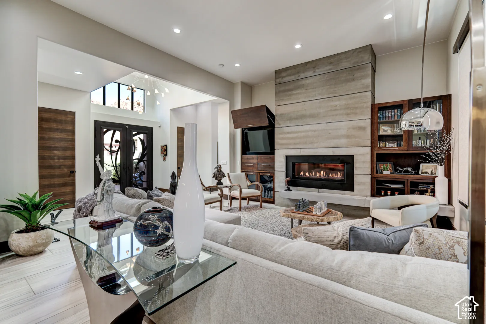 Modern fireplace with concrete surround