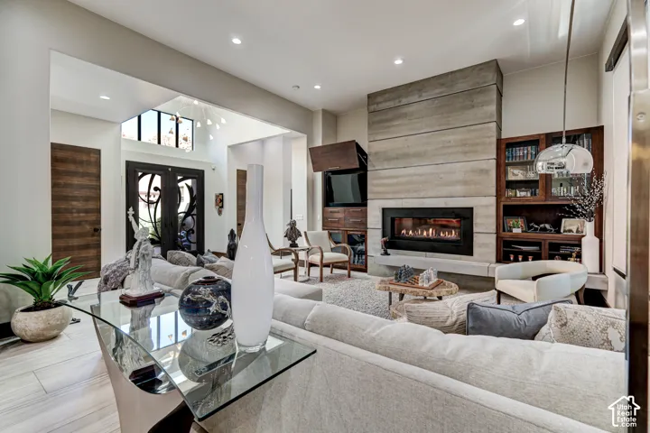 Modern fireplace with concrete surround