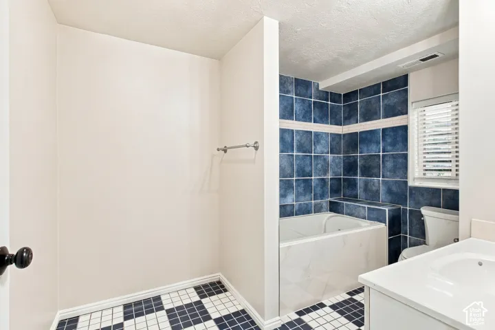 Blue and white checkerboard tile flooring