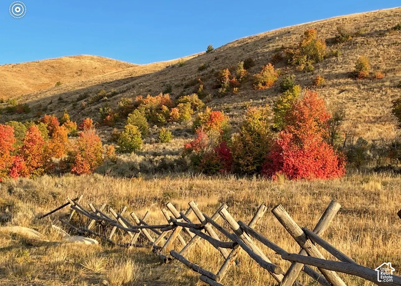 Wooden split rail fence with an expansive, natural terrain backdrop