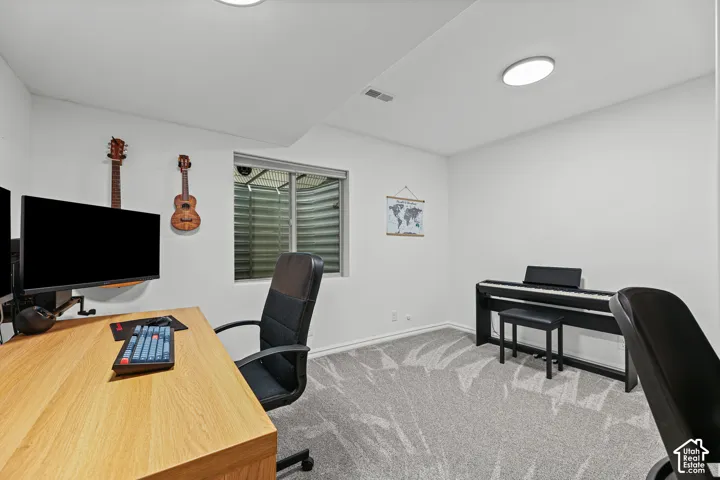 Recessed lighting and a window well provide illumination