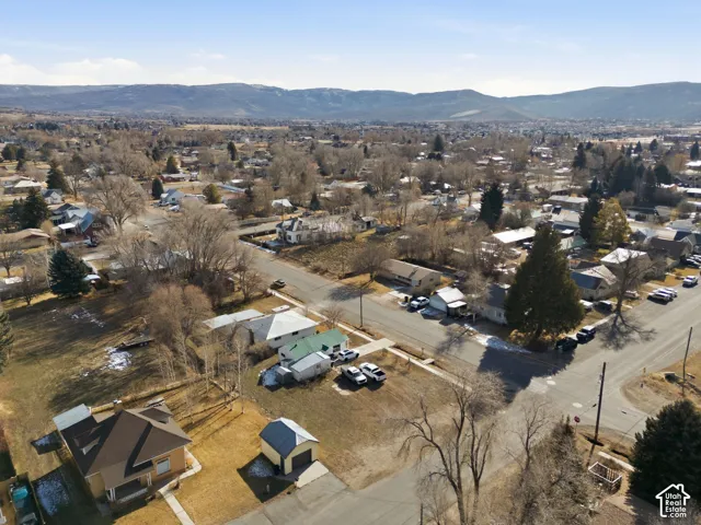 Residential neighborhood with mountain backdrop