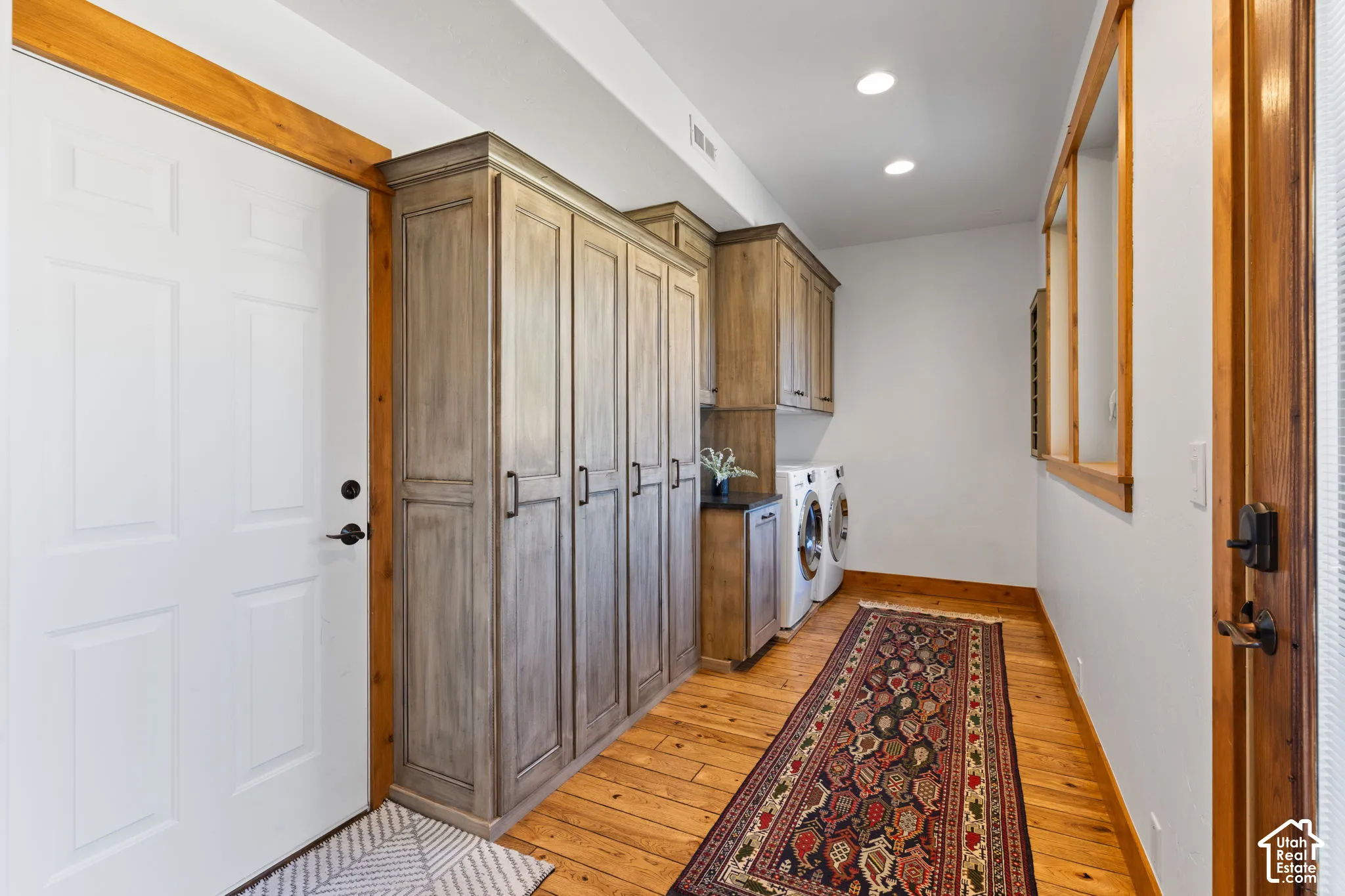 Wood-finish flooring with recessed lighting