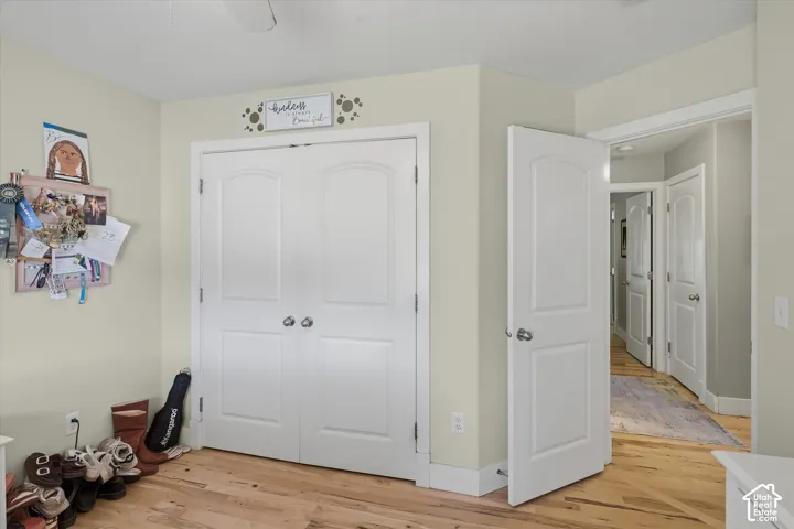 Wood-finish flooring, light neutral wall paint, and white trim