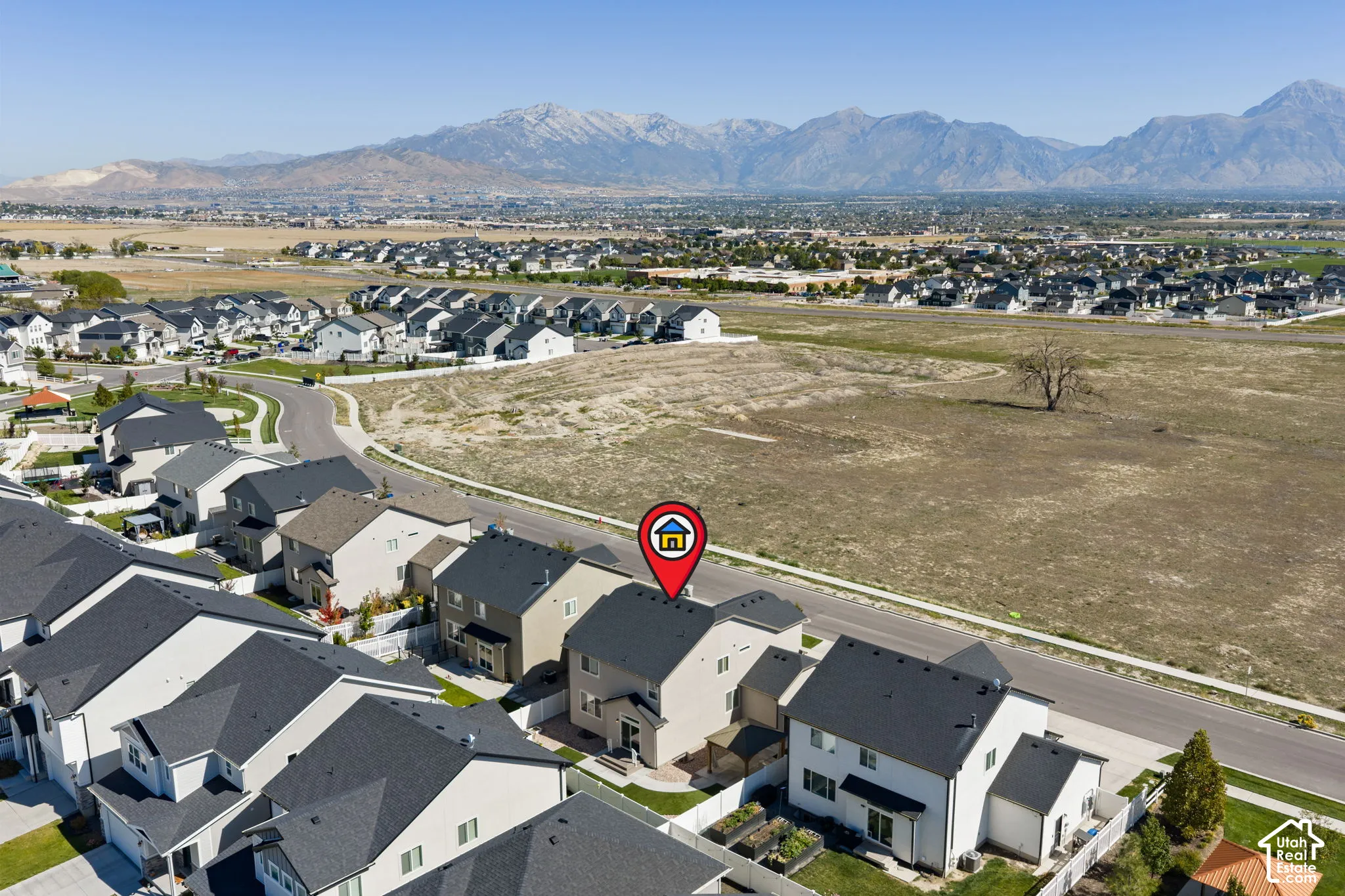 Newly constructed residential community with mountain scenery