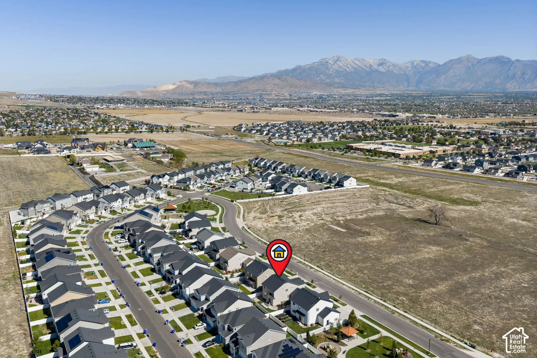 Residential neighborhood with mountain backdrop