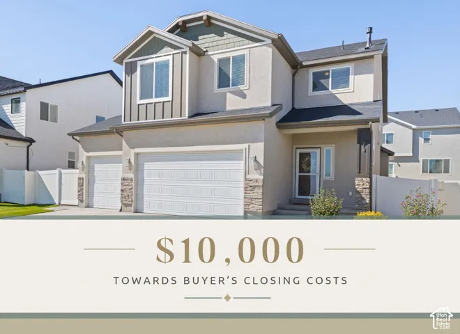 Two-story exterior featuring a mix of stucco and vertical siding, stone masonry accents, a three-car garage, and a peaked roofline