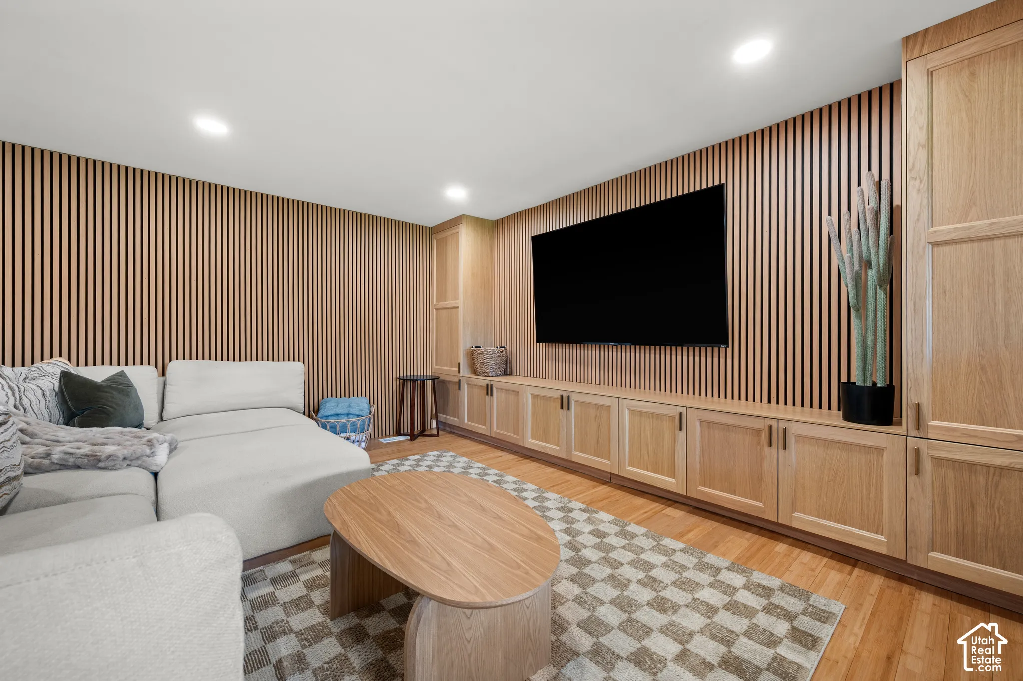 Wood-finish flooring with recessed lighting