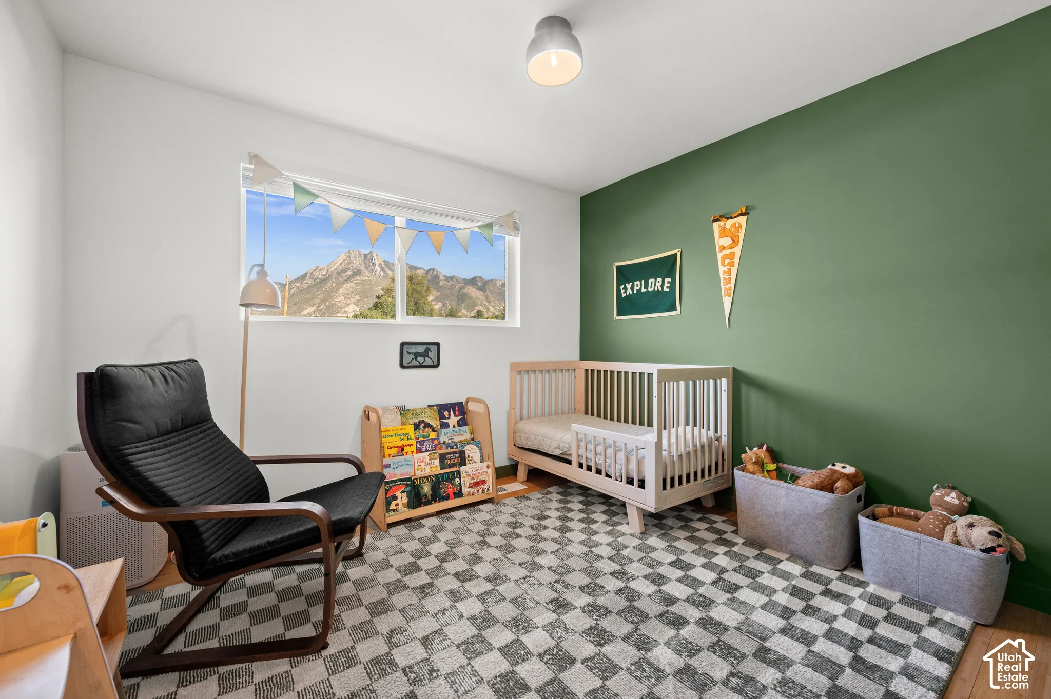 Expansive window with mountain backdrop