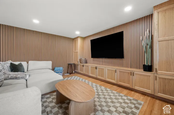 Wood-finish flooring with recessed lighting
