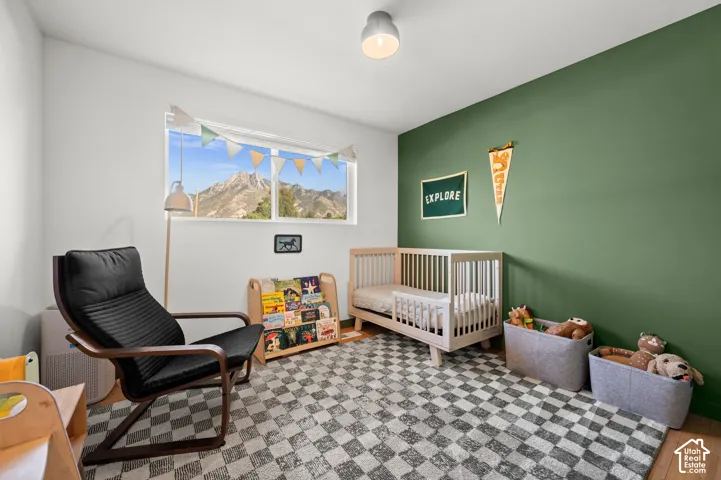 Expansive window with mountain backdrop