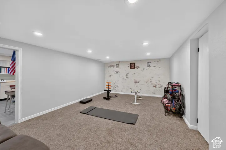 Carpeted flooring with recessed lighting