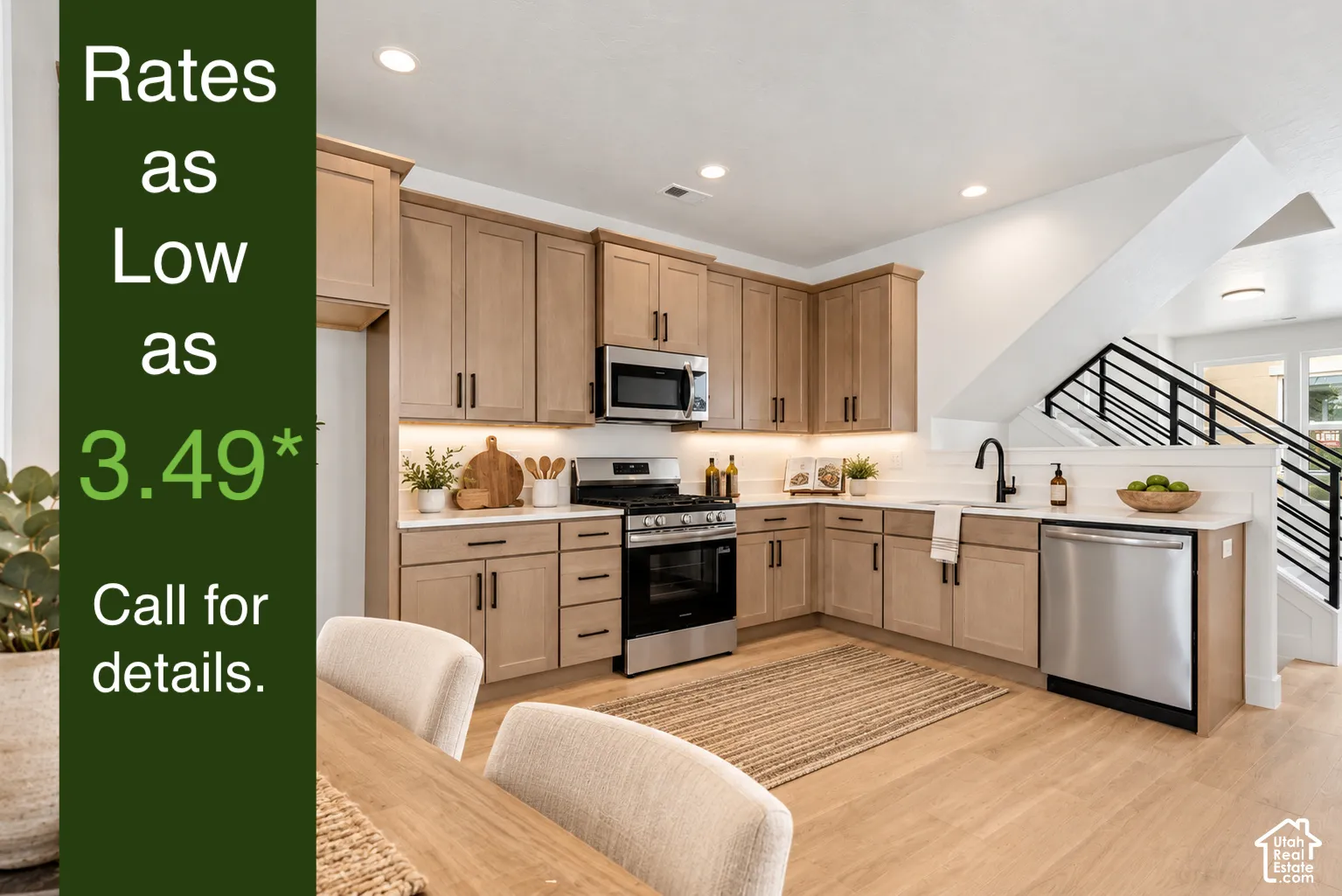 Kitchen featuring wood-finish cabinetry, stainless steel appliances, white countertops, and recessed lighting