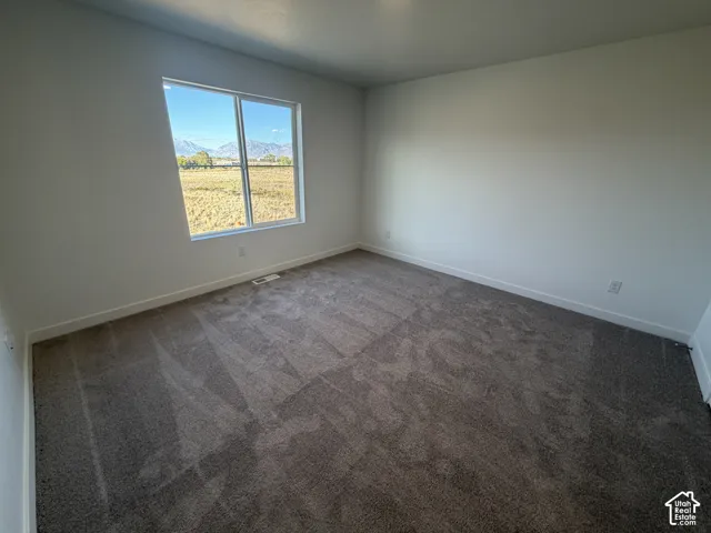 Spacious room featuring neutral wall tones and plush carpeting