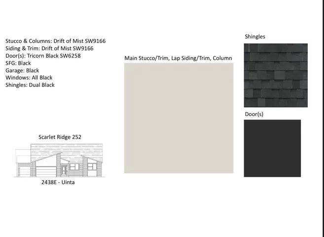 Exterior Materials and Color Schedule. Enumerating the specified finishes and color palette for the property
