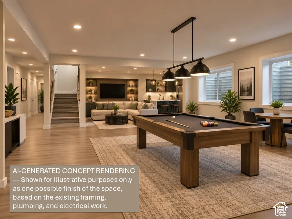 AI-floor plan showing what the space would look like with a large family room/kitchen for apartment-ADU