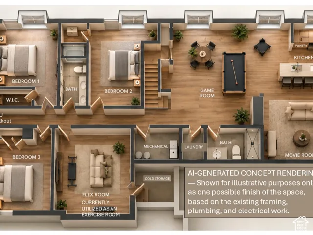 AI-floor plan showing what the space would look like finished for apartment-ADU