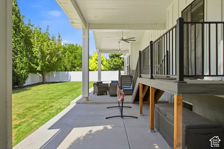 Covered patio showing deck/stairs from primary suite