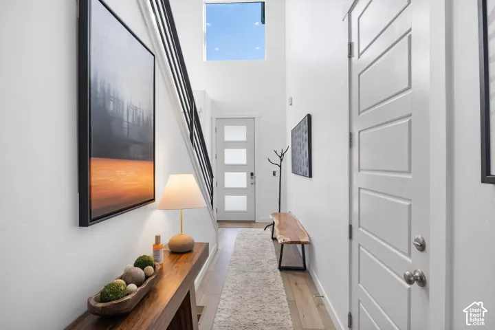 High ceilings and a prominent skylight create an expansive atmosphere