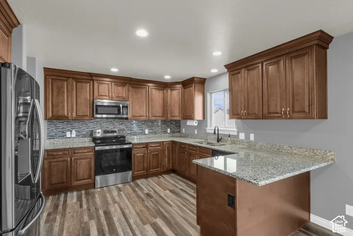 Wood-finish flooring with recessed lighting